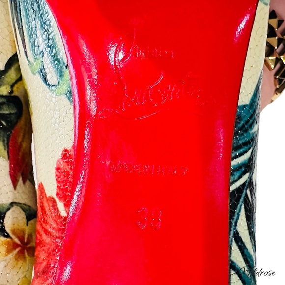 CHRISTIAN LOUBOUTIN Hawaii Crackled Calf Pigalle Pointy Toe Floral Heels SZ 38 - Picture 15 of 17